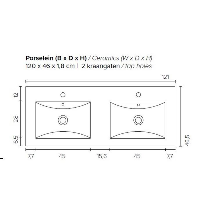 Badkamermeubel Boss & Wessing Pepper Wastafel Porselein Twee, Huis en Inrichting, Badkamer | Badkamermeubels, Ophalen of Verzenden