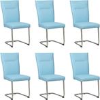 Set van 6 Lichtblauwe leren   - poot rond rvs - Toledo Leer, Huis en Inrichting, Stoelen, Overige kleuren, Nieuw, Leer, Ophalen of Verzenden