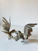 Figuur - Galli combattenti - zilverkleurig, Antiek en Kunst