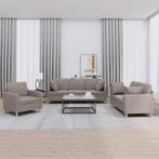 vidaXL 3-delige Loungeset met kussens stof taupe, Huis en Inrichting, Verzenden, Nieuw, Vierpersoons of meer, Stof