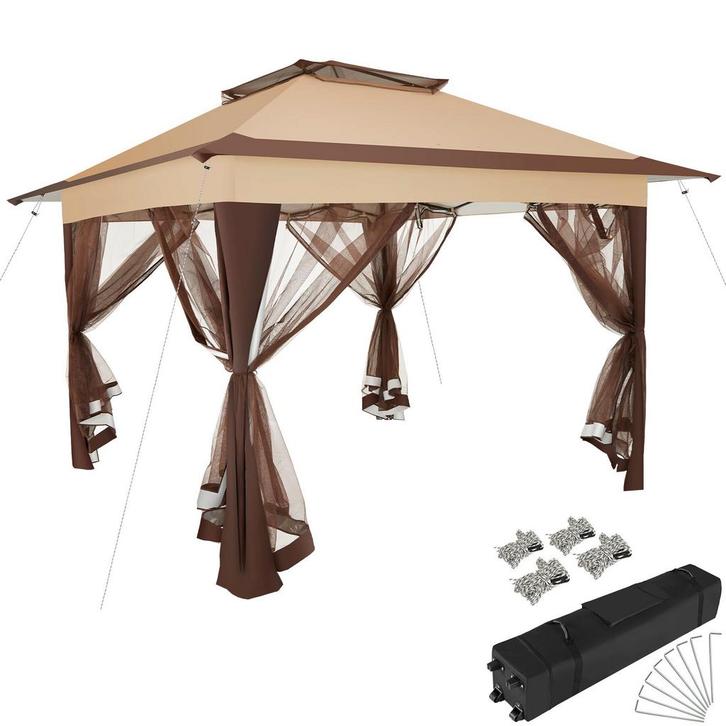 Tuinpaviljoen Carabobo opvouwbaar 3,64x3,64x2,94m - bruin, Tuin en Terras, Partytenten, Verzenden