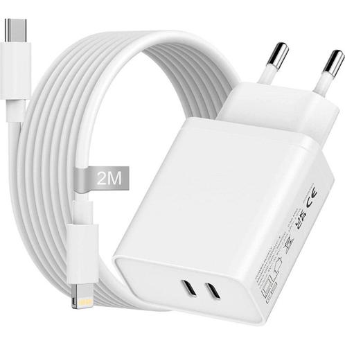 Gecertificeerde Snellader met 2 USB-C Poorten + iPhone, Telecommunicatie, Mobiele telefoons | Telefoon-opladers, Ophalen of Verzenden