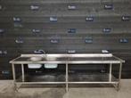 Wastafel | dubbele wasbak | RVS | 300 cm, Gebruikt, RVS Meubilair