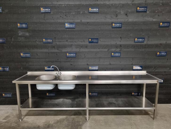 Wastafel | dubbele wasbak | RVS | 300 cm, Zakelijke goederen, Horeca | Keukenapparatuur, Gebruikt, RVS Meubilair