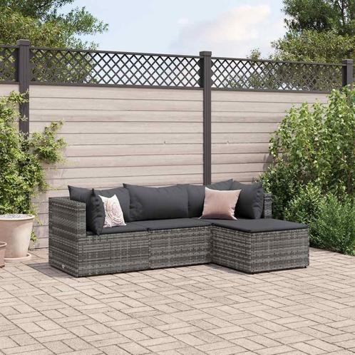 vidaXL 4-delige Loungeset met kussens poly rattan grijs, Tuin en Terras, Tuinsets en Loungesets, Loungeset, Nieuw, 4 zitplaatsen
