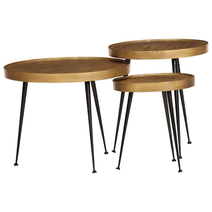 vidaXL Salontafel 3 stuks Goudkleurig bewerkt hout, Huis en Inrichting, Tafels | Salontafels, Nieuw, Overige houtsoorten, Verzenden