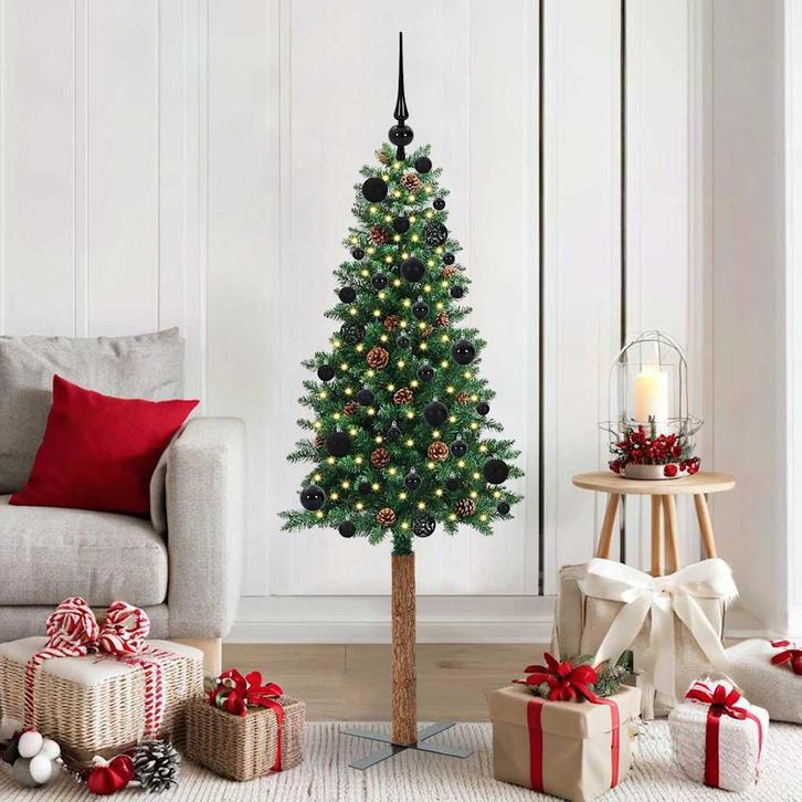 vidaXL Slanke Kerstboom Groen 150 cm PVC en massief, Diversen, Kerst, Nieuw, Verzenden