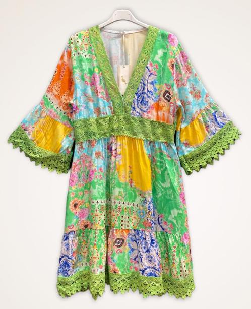 Kleurrijke boho vintage korte jurk met kant in GROEN brede, Kleding | Dames, Jurken