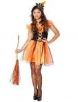 Oranje heks jurkje (Feestkleding dames, Verkleedkleding)