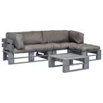 vidaXL 4-delige Loungeset pallet met grijze kussens hout, Verzenden, Nieuw, 4 zitplaatsen, Loungeset