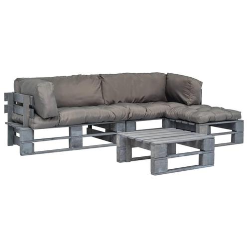 vidaXL 4-delige Loungeset pallet met grijze kussens hout, Tuin en Terras, Tuinsets en Loungesets, Loungeset, Nieuw, 4 zitplaatsen