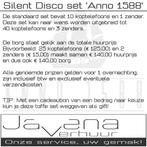 Te huur: Complete Silent Disco set Anno 1588 (huren), Hobby en Vrije tijd, Feestartikelen | Verhuur, Ophalen of Verzenden, Zo goed als nieuw