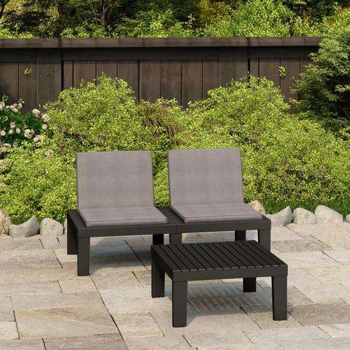 vidaXL 2-delige Loungeset met kussens kunststof grijs, Tuin en Terras, Tuinsets en Loungesets, Loungeset, Nieuw, 2 zitplaatsen