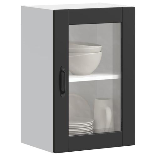 vidaXL Keukenwandkast met glazen deur Porto zwart, Huis en Inrichting, Keuken | Keukenelementen, Zwart, Nieuw, Verzenden