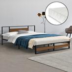 Metalen bed Villach met matras 180x200 cm zwart en walnoot, Huis en Inrichting, Slaapkamer | Bedden, Verzenden, Nieuw