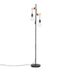 Landelijke vloerlamp zwart met hout 2-lichts - Dami, Huis en Inrichting, Lampen | Vloerlampen, Nieuw, Overige materialen, Landelijk