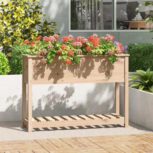 vidaXL Plantenbak met schap 111,5x34,5x81 cm massief, Tuin en Terras, Bloembakken en Plantenbakken, Nieuw, Hout, 60 cm of meer