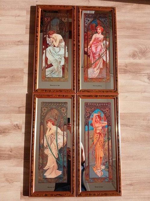 Wandspiegel (4)  - Glas, Hout - Naar Alfons Mucha, Antiek en Kunst, Curiosa en Brocante