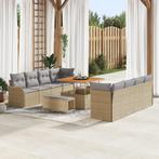 vidaXL 11-Delige Tuinbankset met Kussens in Beige, Poly Riet, Verzenden, Nieuw