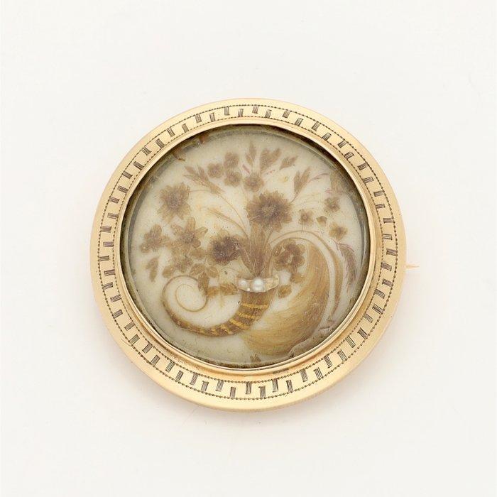 Broche - 14 karaat Geel goud, Herinnering sieraad - Parel, Sieraden, Tassen en Uiterlijk, Antieke sieraden
