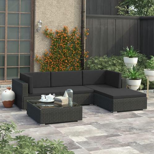 vidaXL 5-delige Loungeset met kussens poly rattan zwart, Tuin en Terras, Tuinsets en Loungesets, Loungeset, Nieuw, 5 zitplaatsen