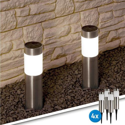 Solar priklamp Lucifer RVS padverlichting (4 stuks), Tuin en Terras, Buitenverlichting, Nieuw, Minder dan 50 watt, Led, Rvs, Verzenden