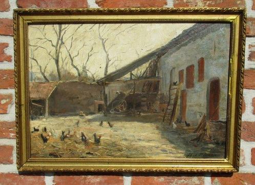 Belgische school (XX) - Kippen op het erf, Antiek en Kunst, Kunst | Schilderijen | Klassiek