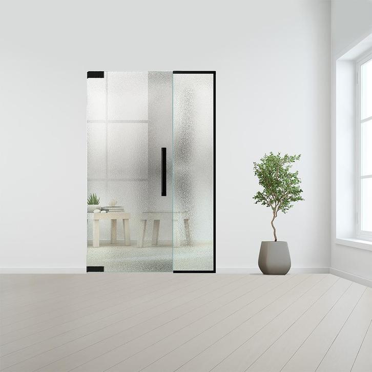 Glazen binnendeur met zijlicht zonder kozijn zwart beslag-Li, Doe-het-zelf en Verbouw, Glas en Ramen, Nieuw, Ophalen of Verzenden