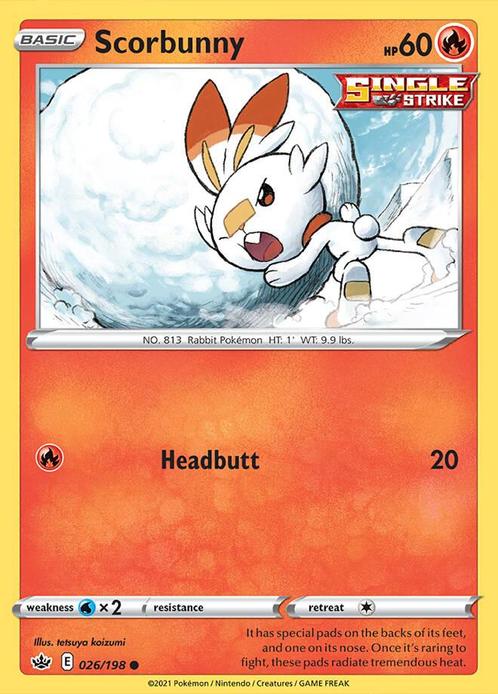 Scorbunny 026/198 Chilling Reign, Hobby en Vrije tijd, Verzamelkaartspellen | Pokémon, Losse kaart, Nieuw, Foil, Ophalen of Verzenden