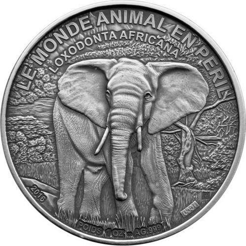 Ivoorkust - Afrikaanse Olifant 1 oz 2016 (1.000 oplage), Postzegels en Munten, Munten | Afrika, Losse munt, Zilver, Overige landen