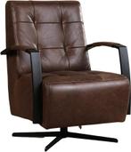 Bruine leren industriële draaifauteuil - staal zwart frame m, Huis en Inrichting, Fauteuils, Nieuw, Ophalen of Verzenden, Modern