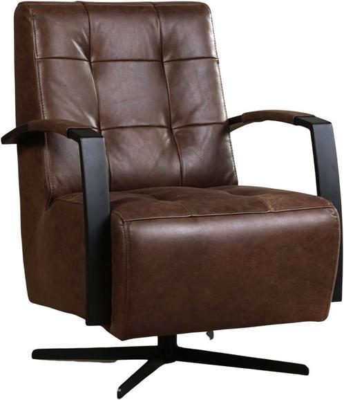 Bruine leren industriële draaifauteuil - staal zwart frame m, Huis en Inrichting, Fauteuils, 50 tot 75 cm, 75 tot 100 cm, Nieuw