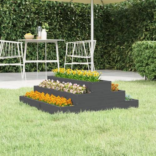 vidaXL Plantenbak 80x80x27 cm massief grenenhout grijs, Tuin en Terras, Bloempotten, Nieuw, Verzenden