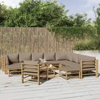 vidaXL 12-delige Loungeset met kussens bamboe taupe, Tuin en Terras, Verzenden, Nieuw, Hout, Loungeset