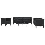 vidaXL 3-delige Loungeset Chesterfield-stijl kunstleer zwart, Huis en Inrichting, Banken | Bankstellen, Verzenden, Nieuw, Vierpersoons of meer