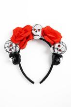 Haarband Skull Rode Rozen Gaas Skelet Bloemen Diadeem Doodsh, Kleding | Dames, Ophalen of Verzenden, Nieuw, Halloween, Accessoires