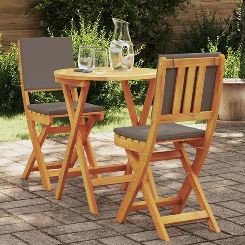 vidaXL 3-delige Vouw Bistro Set met Kussens van Massief, Tuin en Terras, Tuinsets en Loungesets, Nieuw, Verzenden