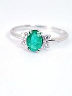 Ring - 18 karaat Witgoud Smaragd - Diamant, Nieuw