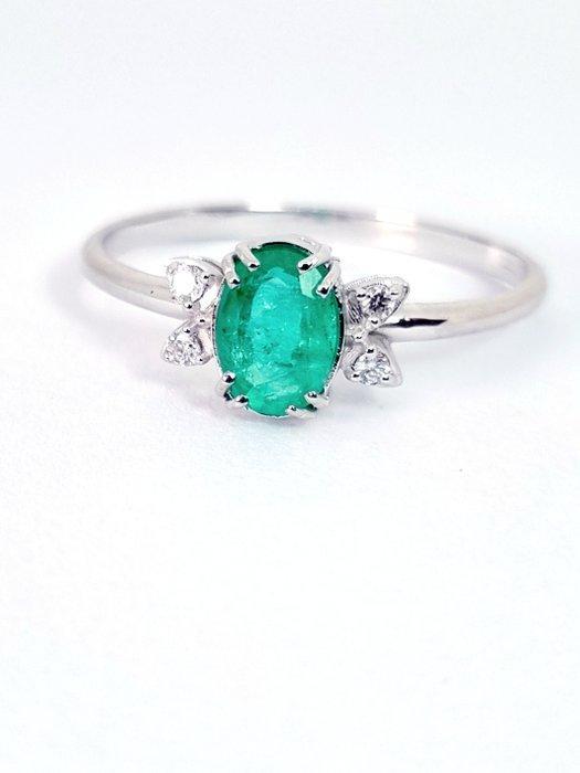 Ring - 18 karaat Witgoud Smaragd - Diamant, Sieraden, Tassen en Uiterlijk, Ringen