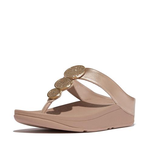 -0% FitFlop  FitFlop Halo bead-circle metallic toe-post sand, Kleding | Dames, Schoenen, Beige, Nieuw, Verzenden
