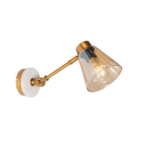 Art Deco wandlamp brons met marmer en amber glas - Nina, Huis en Inrichting, Lampen | Wandlampen, Nieuw, Glas