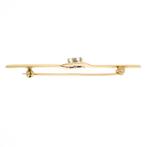 Gouden lange smalle broche met diamanten 0,20 ct., Sieraden, Tassen en Uiterlijk, Broches, Gebruikt, Overige kleuren, Ophalen of Verzenden