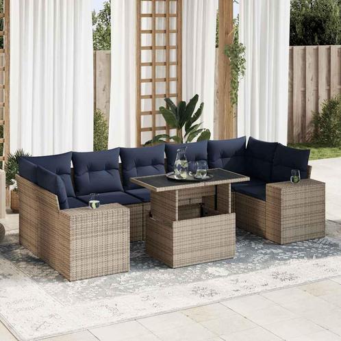 vidaXL 8-delige Loungeset met kussens poly rattan acacia, Tuin en Terras, Tuinsets en Loungesets, Loungeset, Nieuw, Rotan, Verzenden