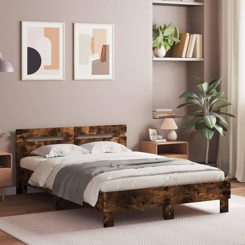 vidaXL Bedframe met hoofdeinde bewerkt hout gerookt eiken, Huis en Inrichting, Slaapkamer | Bedden, 120 cm, 200 cm, Bruin, Twijfelaar