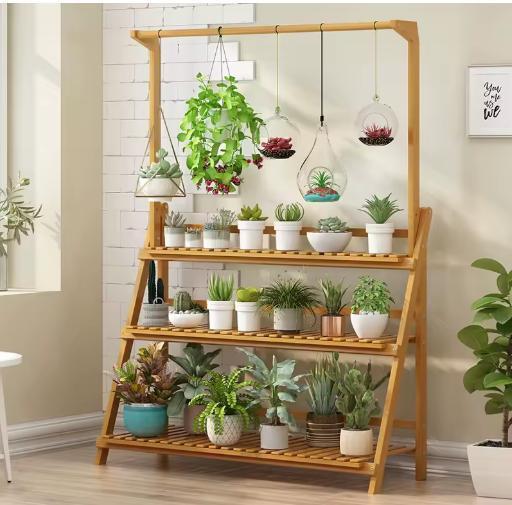 Opvouwbare Bamboe Plantenstandaard 3 Laags Buiten/Binnen, Tuin en Terras, Kassen, Nieuw, Verzenden