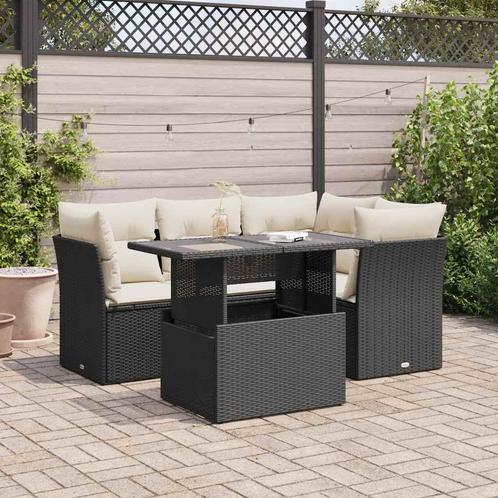 vidaXL 5-delige Loungeset met kussens poly rattan zwart, Tuin en Terras, Tuinsets en Loungesets, Loungeset, Nieuw, Rotan, Verzenden