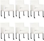 Set van 6 Witte leren moderne kuipstoel - poot rond zwart me, Nieuw, Vijf, Zes of meer stoelen, Modern, Leer