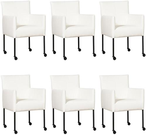 Set van 6 Witte leren moderne kuipstoel - poot rond zwart me, Huis en Inrichting, Stoelen, Vijf, Zes of meer stoelen, Overige kleuren
