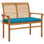 vidaXL Tuinbank met lichtblauw kussen 112 cm massief, Verzenden, Nieuw, Teakhout