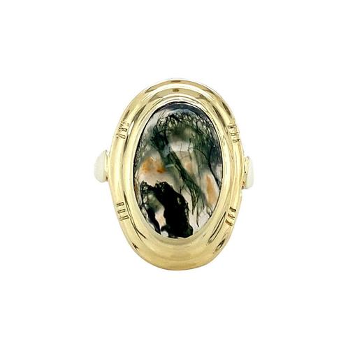 Gouden vintage ring met mosagaat 14 krt, Sieraden, Tassen en Uiterlijk, Ringen, Nieuw, Ophalen of Verzenden